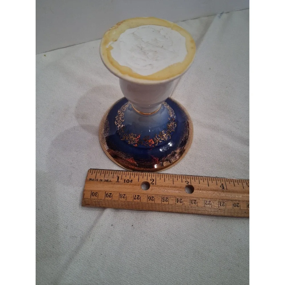 PM Martinroda Cobalt Blue Gold Porcelain‎ Candlestick Holder GDR Vintage 4in